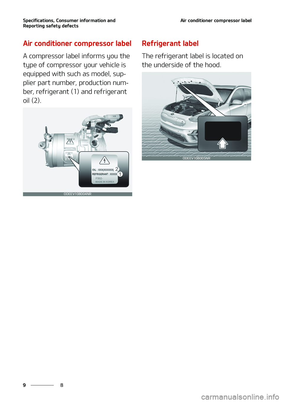KIA NIRO EV 2020  Owners Manual �4�Q�F�D�J�G�J�D�B�U�J�P�O�T�
��$�P�O�T�V�N�F�S��J�O�G�P�S�N�B�U�J�P�O��B�O�E�
�3�F�Q�P�S�U�J�O�H��T�B�G�F�U�Z��E�F�G�F�D�U�T
�
�
�"�J�S��D�P�O�E�J�U�J�P�O�F�S��D�P�N�Q�S�F�T�T�P�S��M�B�C�F