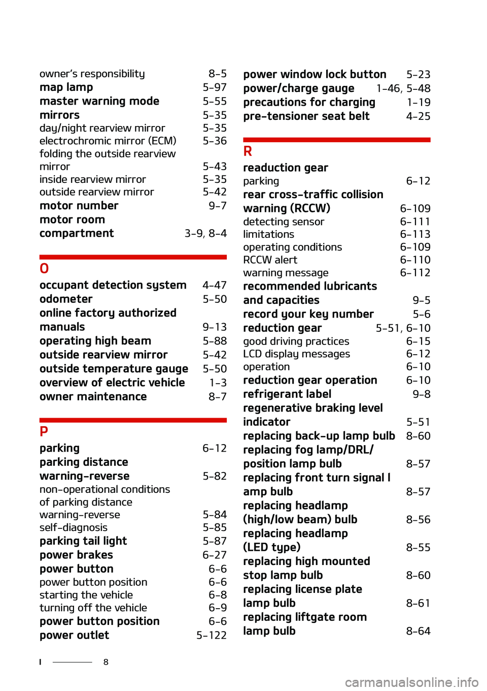KIA NIRO EV 2020  Owners Manual �
�*
�P�X�O�F�S LÓ�T��S�F�T�Q�P�O�T�J�C�J�M�J�U�Z����
�N�B�Q��M�B�N�Q �����
�N�B�T�U�F�S��X�B�S�O�J�O�H��N�P�E�F �����
�N�J�S�S�P�S�T�����
�E�B�Z��O�J�H�I�U��S�F�B�S�W�J�F�X