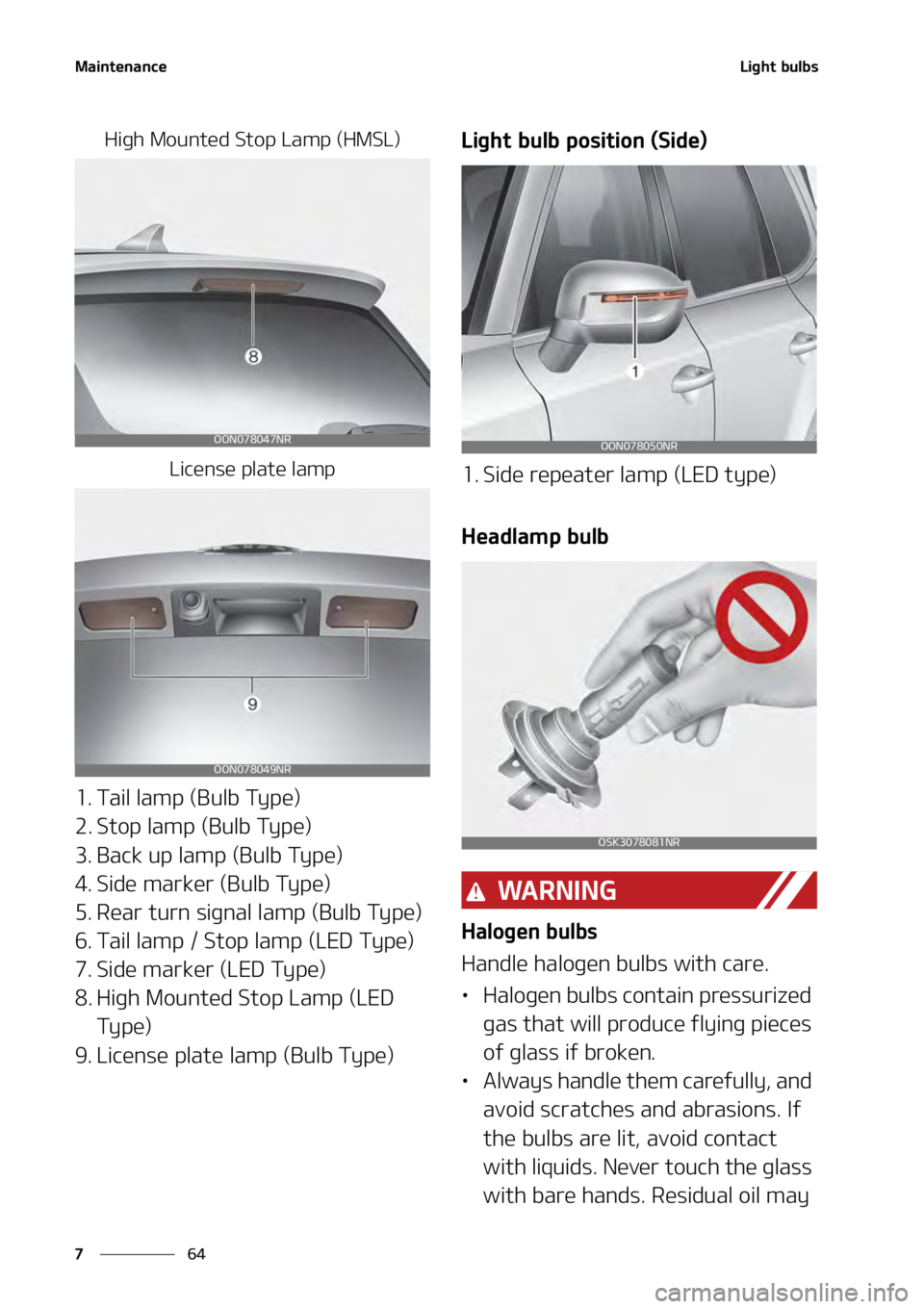 KIA TELLURIDE 2021  Owners Manual �.�B�J�O�U�F�O�B�O�D�F
��
�
�-�J�H�I�U��C�V�M�C�T
�)�J�H�I��.�P�V�O�U�F�E��4�U�P�Q��-�B�N�Q��	�)�.�4�-�

�-�J�D�F�O�T�F��Q�M�B�U�F��M�B�N�Q
�� �5�B�J�M��M�B�N�Q��	�#�V�M�C��5�Z�Q�F�

�