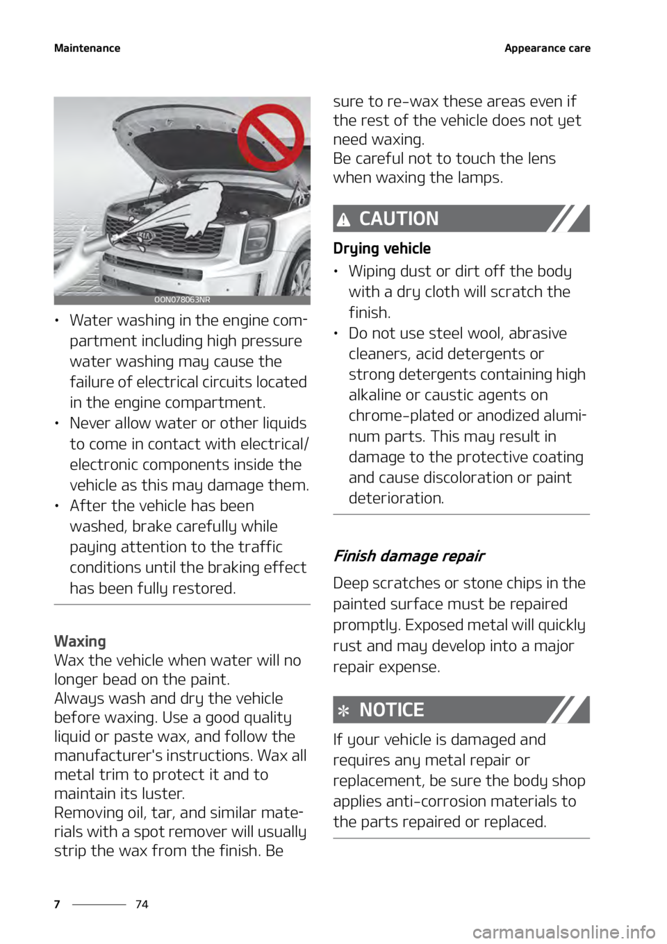 KIA TELLURIDE 2021  Owners Manual �.�B�J�O�U�F�O�B�O�D�F
��
�
�"�Q�Q�F�B�S�B�O�D�F��D�B�S�F
LÜ �8�B�U�F�S��X�B�T�I�J�O�H��J�O��U�I�F��F�O�H�J�O�F��D�P�N-
�Q�B�S�U�N�F�O�U��J�O�D�M�V�E�J�O�H��I�J�H�I��Q�S�F�T�T�V�S�F�
�X�