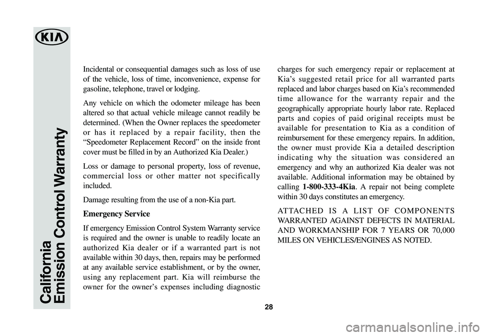 KIA OPTIMA 2020 Warranty and Consumer Information Guide 28CaliforniaEmission Control Warranty
Incidental or consequential damages such as loss of use
of the vehicle, loss of time, inconvenience, expense for
gasoline, telephone, travel or lodging.
Any v KIA OPTIMA 2020 Warranty and Consumer Information Guide 28CaliforniaEmission Control Warranty
Incidental or consequential damages such as loss of use
of the vehicle, loss of time, inconvenience, expense for
gasoline, telephone, travel or lodging.
Any v