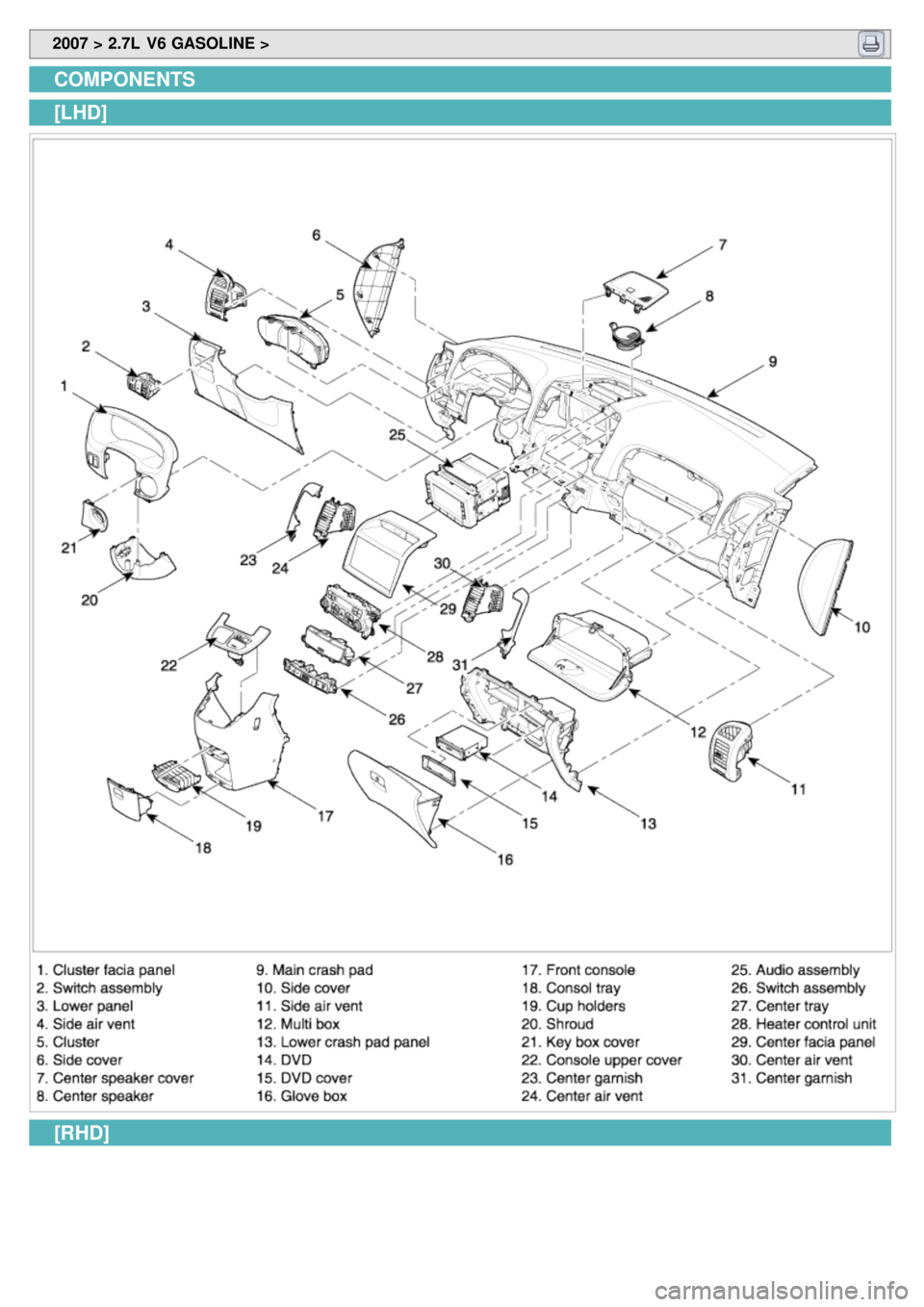 KIA CARNIVAL 2007  Workshop Manual  2007 > 2.7L  V6 GASOLINE > 
COMPONENTS
[LHD]
[RHD] 