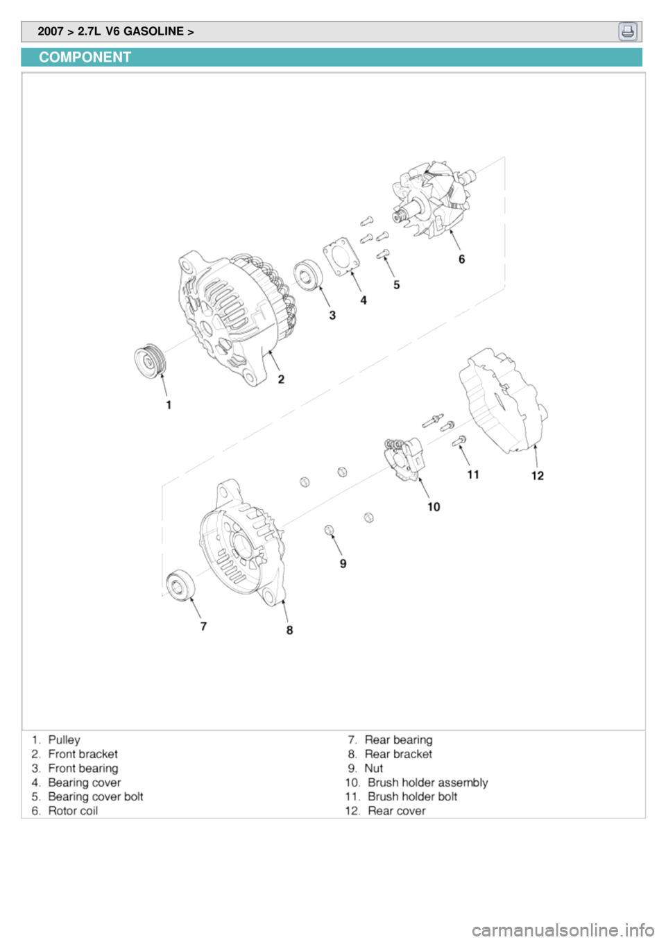 KIA CARNIVAL 2007 Workshop Manual 2007 > 2.7L V6 GASOLINE >
COMPONENT KIA CARNIVAL 2007 Workshop Manual 2007 > 2.7L V6 GASOLINE >
COMPONENT