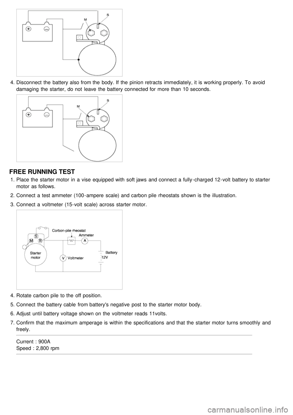 KIA CARNIVAL 2007 Workshop Manual 4.Disconnect the battery also from the body. If the pinion retracts immediately, it is working properly. To avoid
damaging the starter, do not leave the battery connected for more than 1 KIA CARNIVAL 2007 Workshop Manual 4.Disconnect the battery also from the body. If the pinion retracts immediately, it is working properly. To avoid
damaging the starter, do not leave the battery connected for more than 1