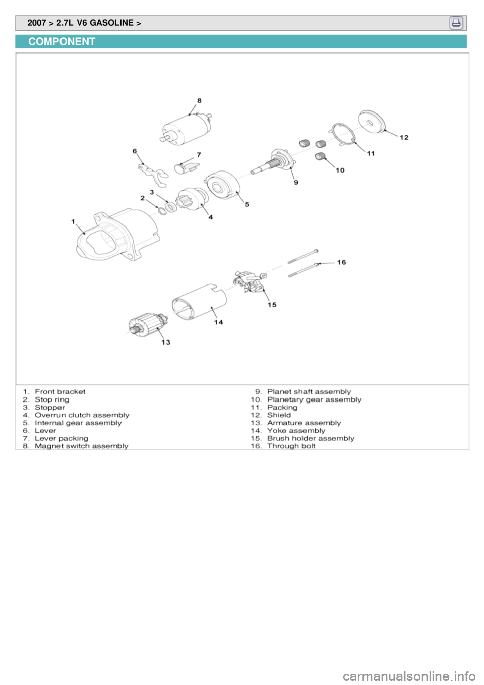 KIA CARNIVAL 2007  Workshop Manual  2007 > 2.7L  V6 GASOLINE > 
COMPONENT 