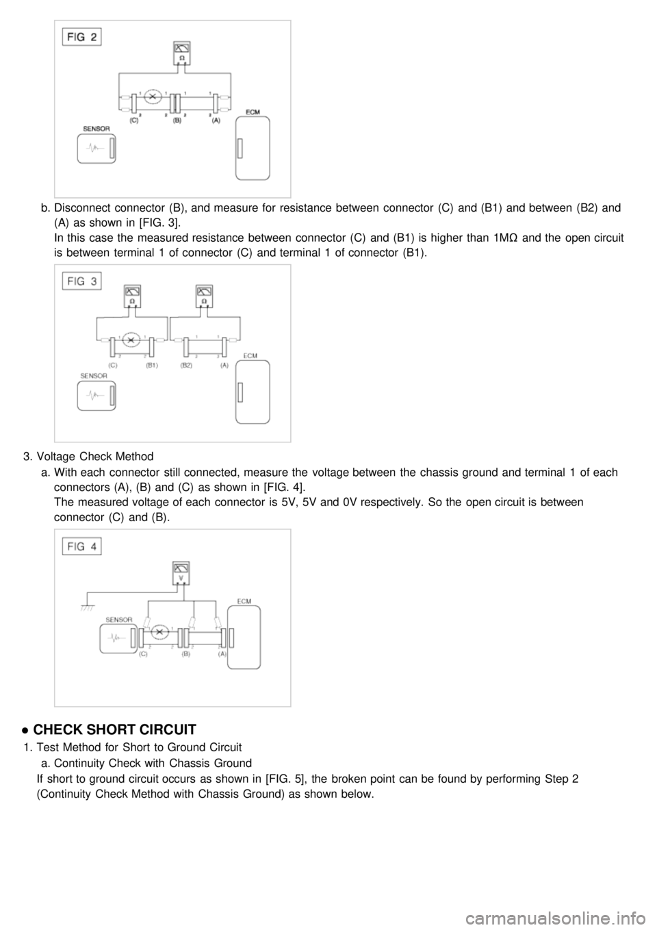 KIA CARNIVAL 2007  Workshop Manual b.Disconnect  connector  (B), and measure for  resistance  between  connector  (C)  and (B1) and between  (B2) and
(A)  as shown in  [FIG. 3].
In this  case the  measured resistance  between  connecto