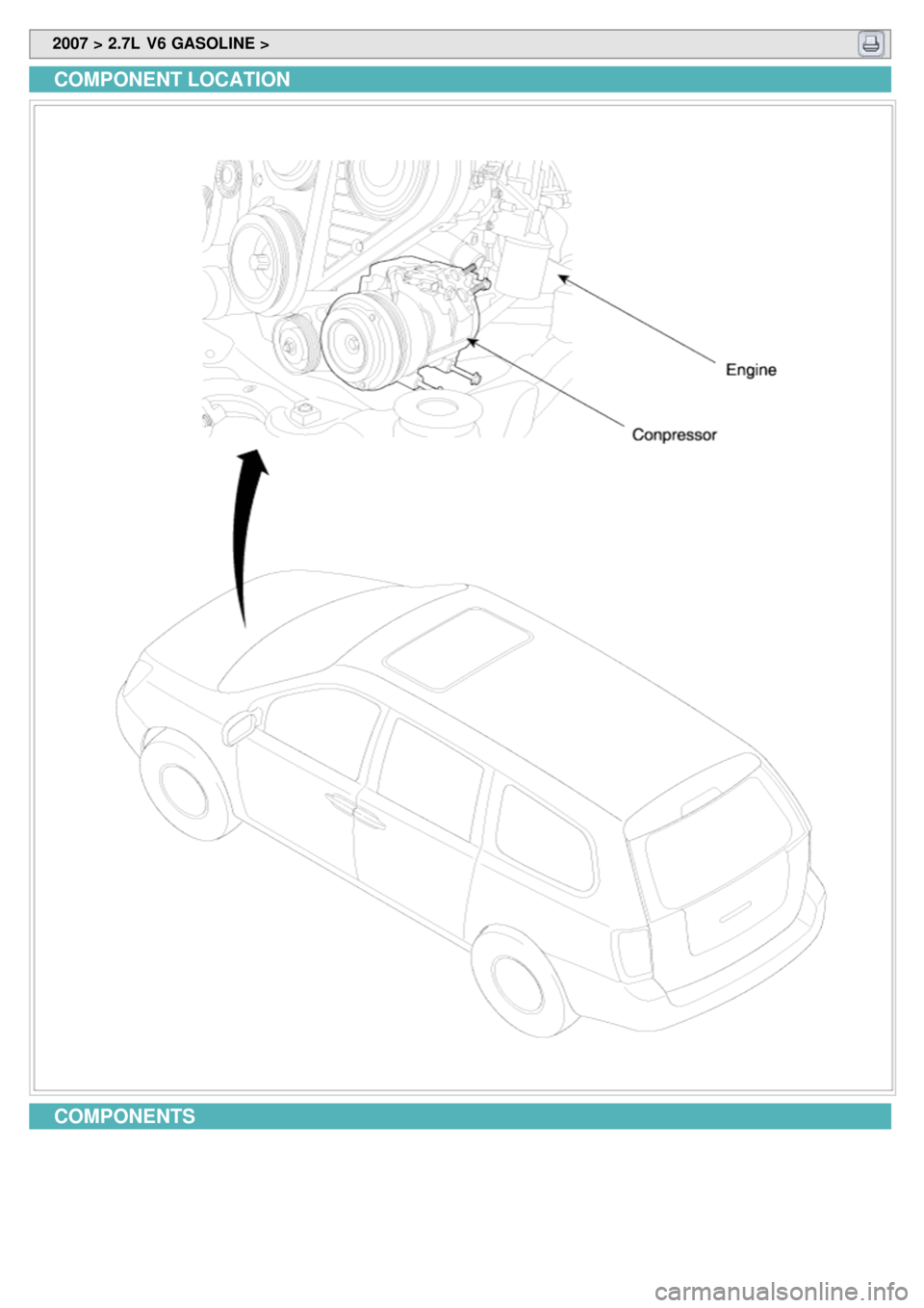 KIA CARNIVAL 2007  Workshop Manual  2007 > 2.7L  V6 GASOLINE > 
COMPONENT LOCATION
COMPONENTS 