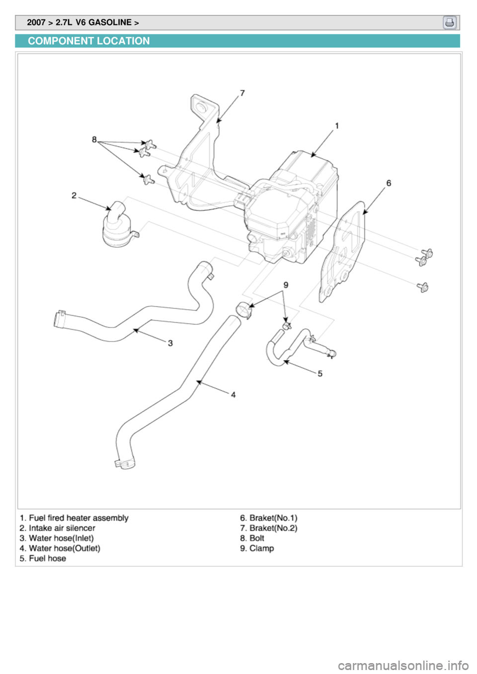 KIA CARNIVAL 2007 Workshop Manual 2007 > 2.7L V6 GASOLINE >
COMPONENT LOCATION KIA CARNIVAL 2007 Workshop Manual 2007 > 2.7L V6 GASOLINE >
COMPONENT LOCATION