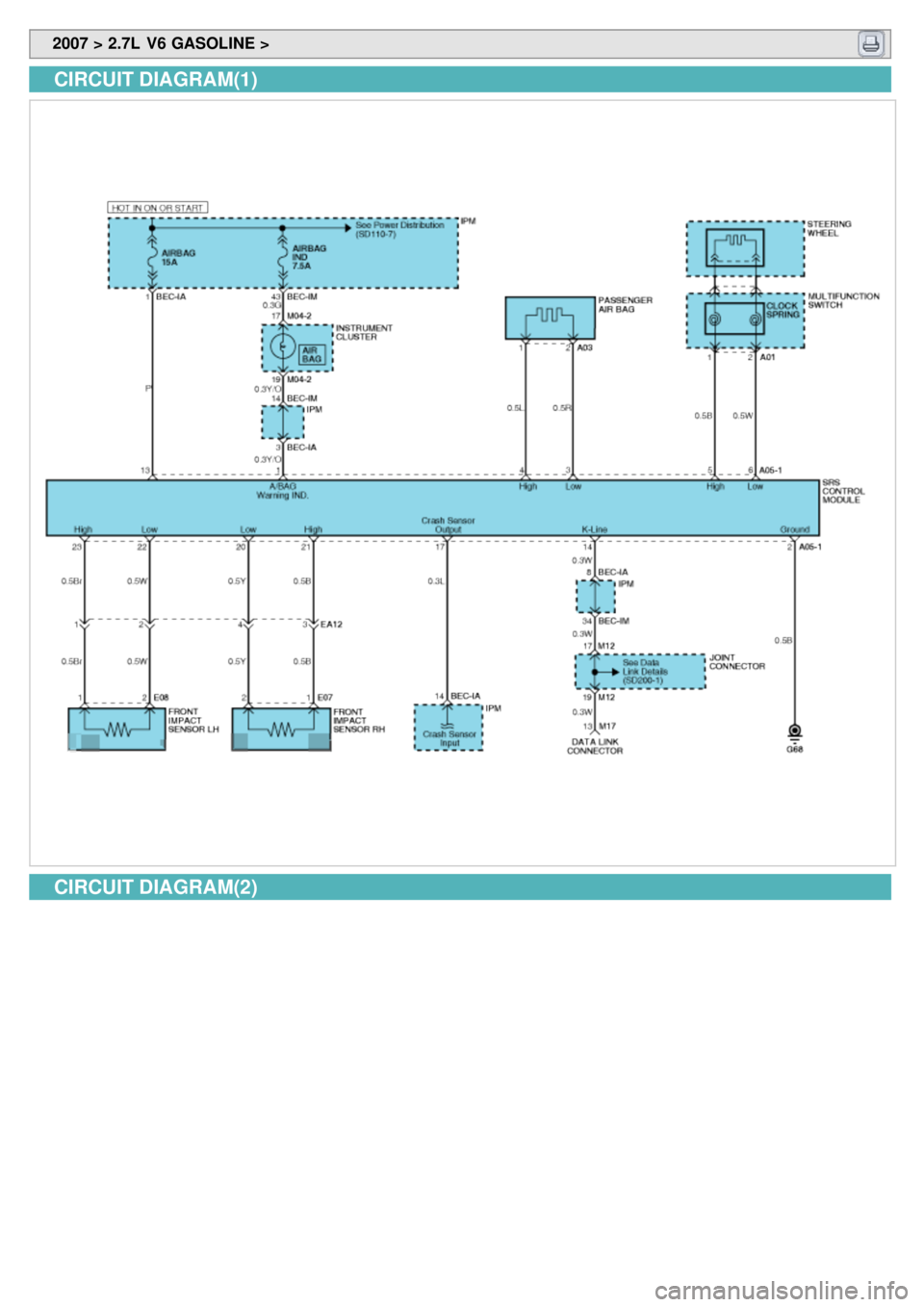 KIA CARNIVAL 2007  Workshop Manual  2007 > 2.7L  V6 GASOLINE > 
CIRCUIT DIAGRAM(1)
CIRCUIT DIAGRAM(2) 