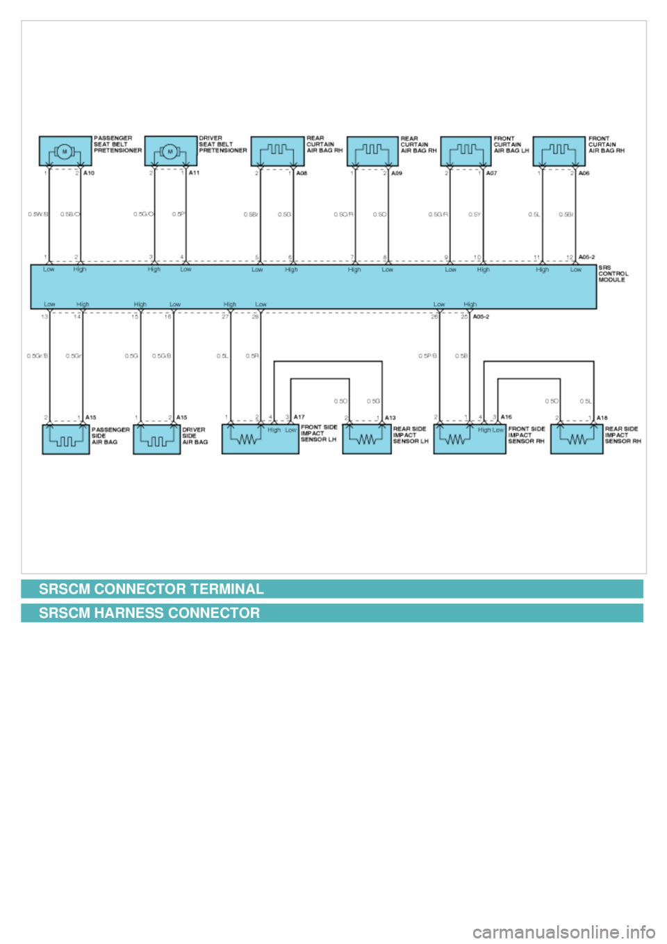 KIA CARNIVAL 2007  Workshop Manual SRSCM CONNECTOR  TERMINAL
SRSCM HARNESS CONNECTOR 