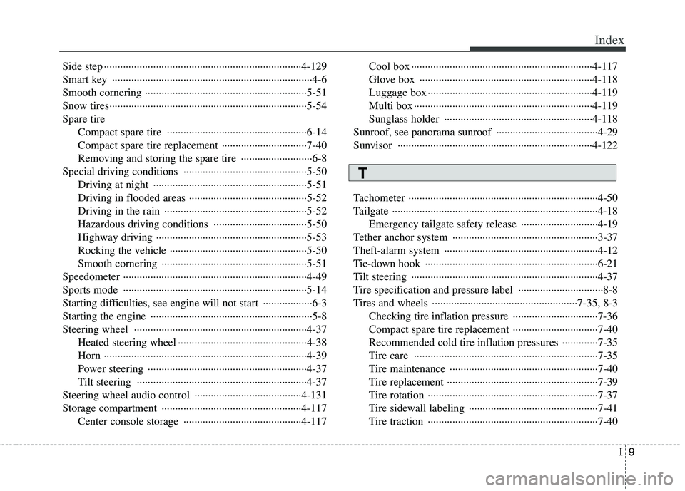 KIA BORREGO 2015 Owners Manual I9
Index
Side step ········································································4-129
Smart key ········· KIA BORREGO 2015 Owners Manual I9
Index
Side step ········································································4-129
Smart key ·········Â