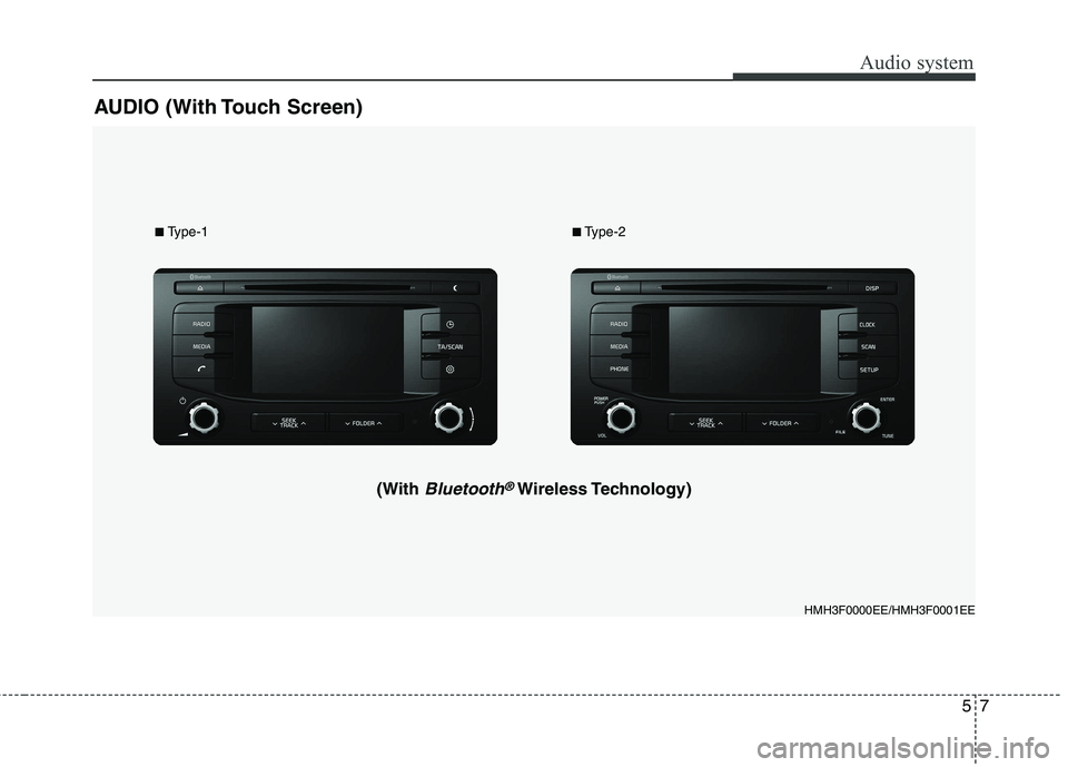KIA BORREGO 2017  Owners Manual Audio system
75
AUDIO (With Touch Screen)■Type-1
(With 
Bluetooth®Wireless Technology)
■Type-2
HMH3F0000EE/HMH3F0001EE   