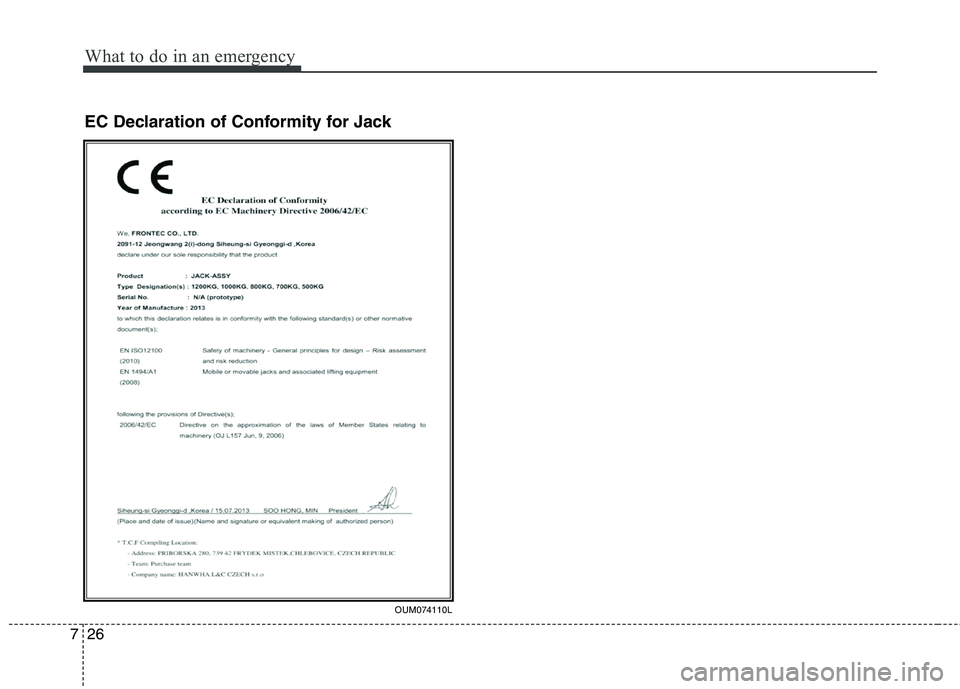 KIA BORREGO 2017 Owners Manual What to do in an emergency
26
7
EC Declaration of Conformity for Jack
OUM074110L KIA BORREGO 2017 Owners Manual What to do in an emergency
26
7
EC Declaration of Conformity for Jack
OUM074110L