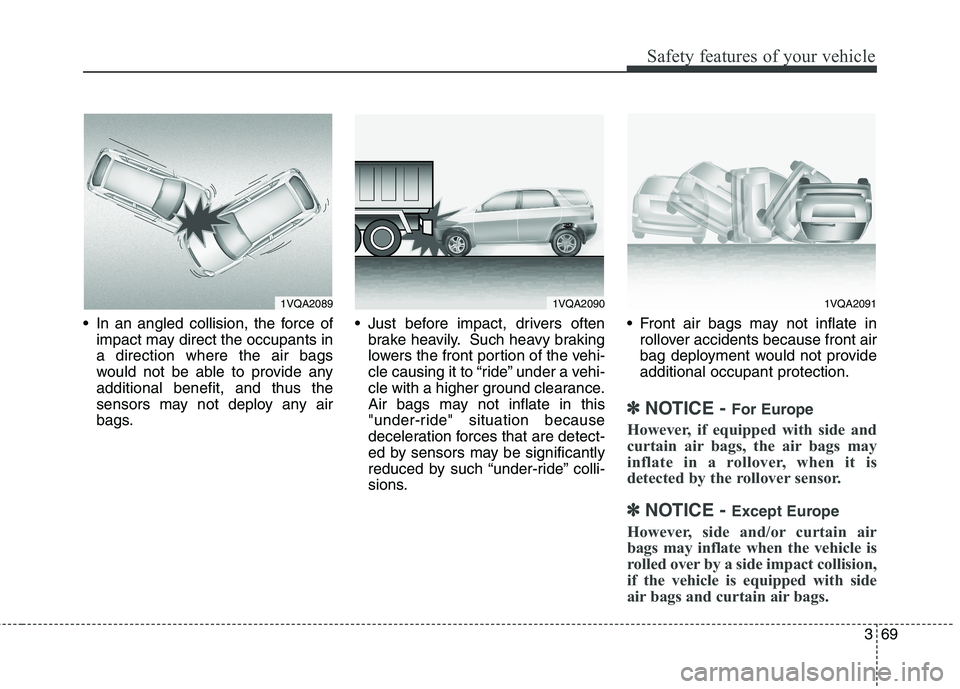 KIA BORREGO 2017 User Guide 369
Safety features of your vehicle
In an angled collision, the force ofimpact may direct the occupants in a direction where the air bags
would not be able to provide anyadditional benefit, and thus KIA BORREGO 2017 User Guide 369
Safety features of your vehicle
In an angled collision, the force ofimpact may direct the occupants in a direction where the air bags
would not be able to provide anyadditional benefit, and thus