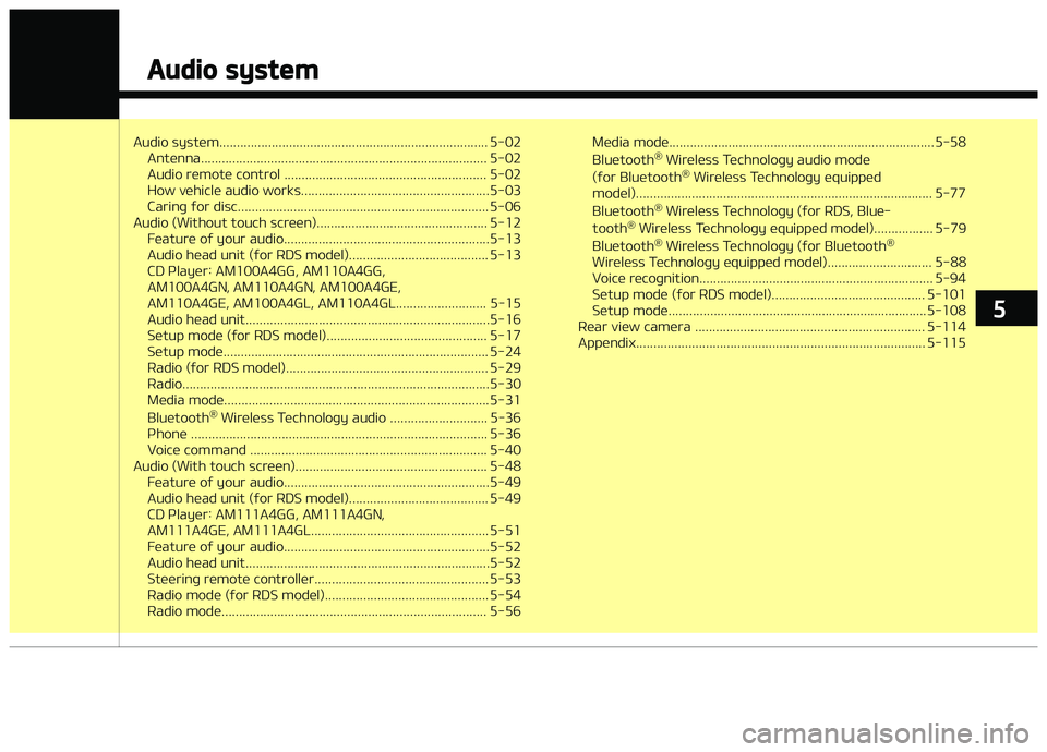 KIA CARENS 2018  Owners Manual Audio systüm............................................................................. 5-02Antünna.................................................................................. 5-02 
Audio r