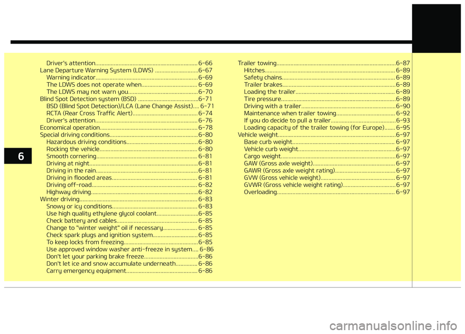 KIA CARENS 2018  Owners Manual Drivür's attüntion.................................................................. 6-66
Lanü Düparturü Warninþ Systüm (LDWS) ............................6-67
Warninþ indicator...........
