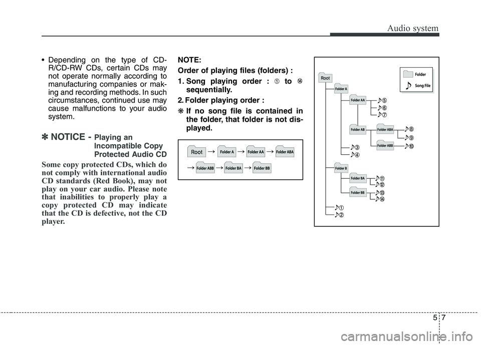 KIA CARENS RHD 2018 Owners Manual 57
Audio system
Depending on the type of CD-R/CD-RW CDs, certain CDs may
not operate normally according to
manufacturing companies or mak-
ing and recording methods. In such
circumstances, continued KIA CARENS RHD 2018 Owners Manual 57
Audio system
Depending on the type of CD-R/CD-RW CDs, certain CDs may
not operate normally according to
manufacturing companies or mak-
ing and recording methods. In such
circumstances, continued