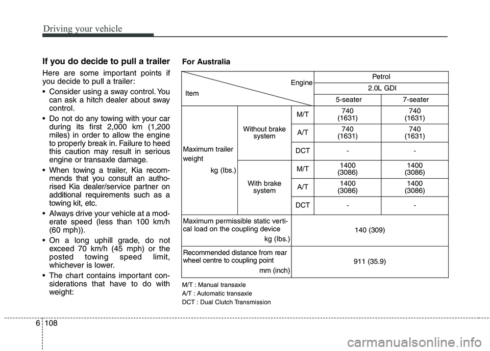 KIA CARENS RHD 2018 Owners Manual Driving your vehicle
108
6
If you do decide to pull a trailer
Here are some important points if
you decide to pull a trailer:
Consider using a sway control. You
can ask a hitch dealer about sway c KIA CARENS RHD 2018 Owners Manual Driving your vehicle
108
6
If you do decide to pull a trailer
Here are some important points if
you decide to pull a trailer:
Consider using a sway control. You
can ask a hitch dealer about sway c