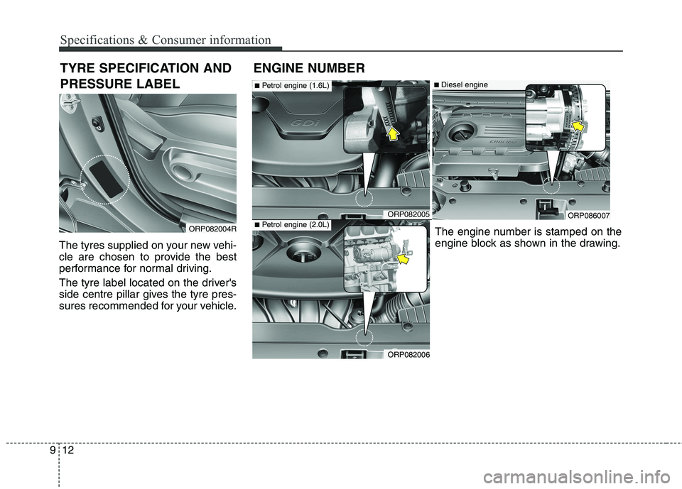 KIA CARENS RHD 2018 Owners Manual Specifications & Consumer information
12
9
The tyres supplied on your new vehi-
cle are chosen to provide the best
performance for normal driving.
The tyre label located on the drivers
side centre KIA CARENS RHD 2018 Owners Manual Specifications & Consumer information
12
9
The tyres supplied on your new vehi-
cle are chosen to provide the best
performance for normal driving.
The tyre label located on the drivers
side centre