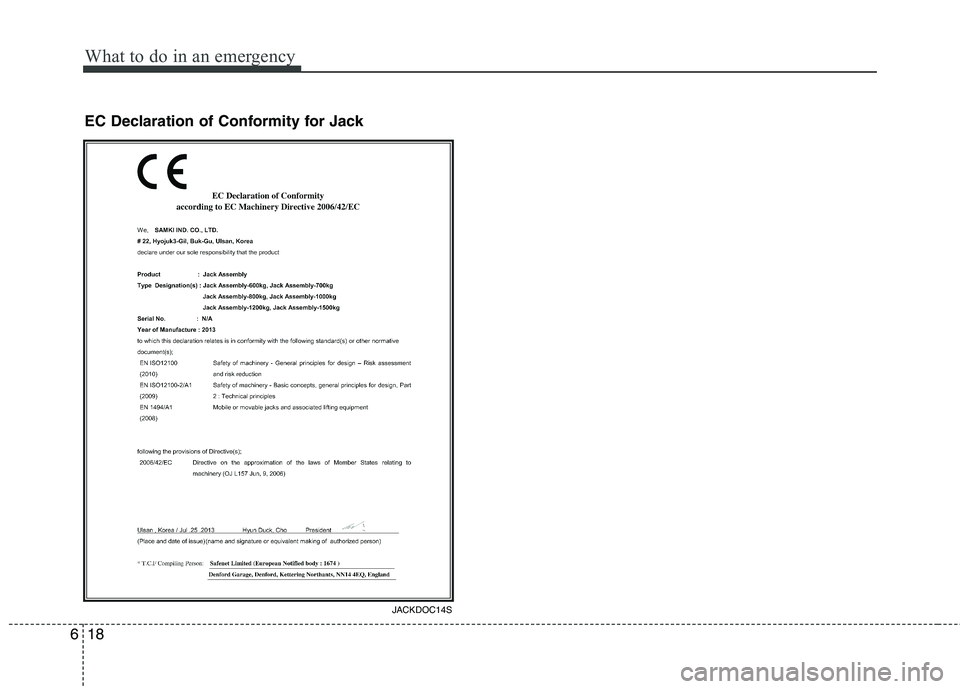 KIA CEED 2017  Owners Manual What to do in an emergency
18
6
EC Declaration of Conformity for Jack
JACKDOC14S  