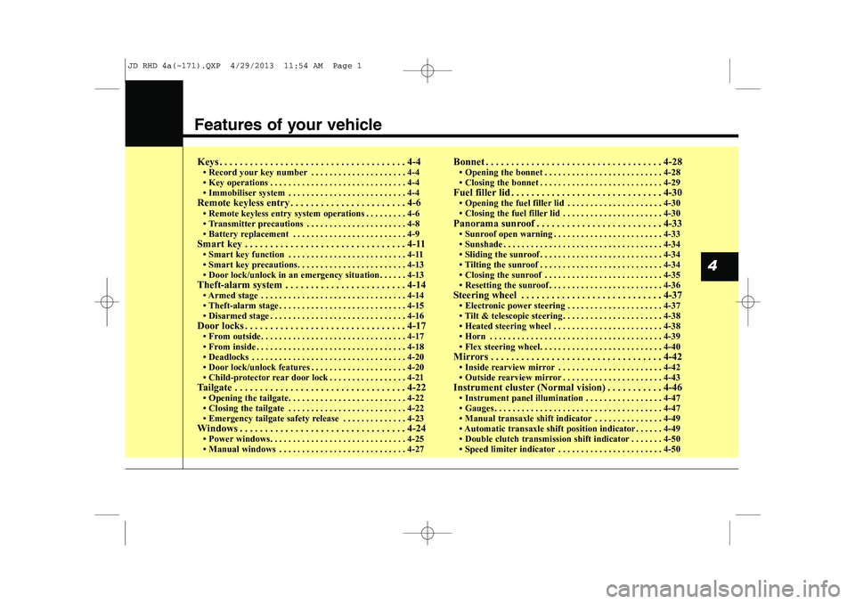 KIA CEED 2014  Owners Manual Features of your vehicle
Keys . . . . . . . . . . . . . . . . . . . . . . . . . . . . . . . . . . . . . 4-4
