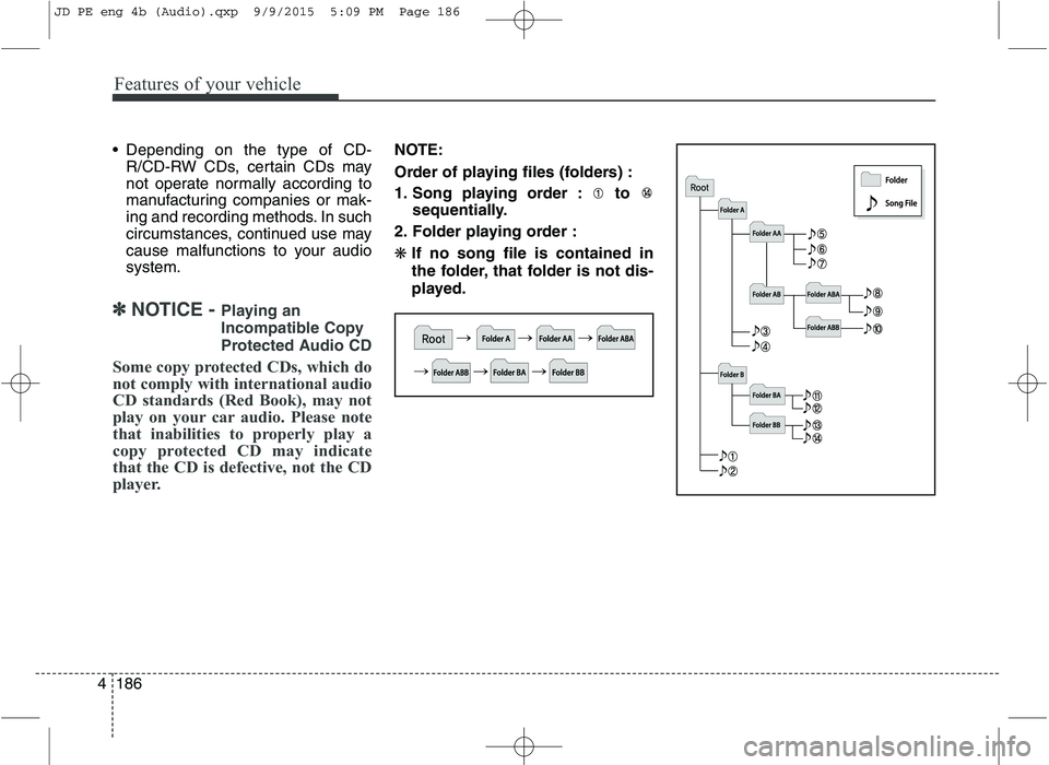 KIA CEED 2016 Owners Manual Features of your vehicle
186
4 Depending on the type of CD-
R/CD-RW CDs, certain CDs may
not operate normally according to
manufacturing companies or mak-
ing and recording methods. In such
circumst KIA CEED 2016 Owners Manual Features of your vehicle
186
4 Depending on the type of CD-
R/CD-RW CDs, certain CDs may
not operate normally according to
manufacturing companies or mak-
ing and recording methods. In such
circumst