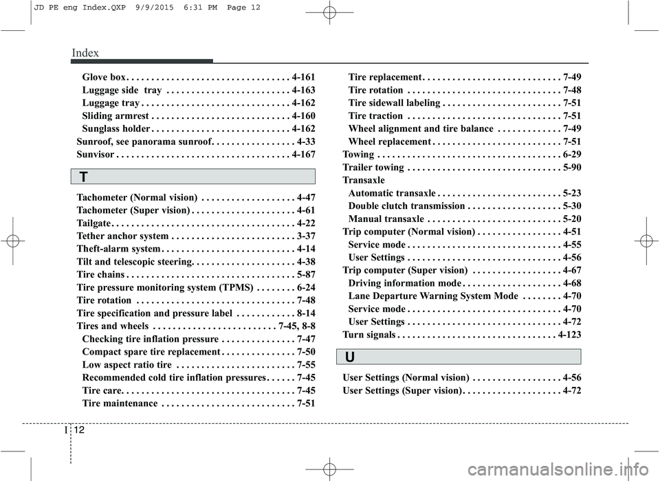 KIA CEED 2016 Owners Manual Index
12
I
Glove box . . . . . . . . . . . . . . . . . . . . . . . . . . . . . . . . . 4-161
Luggage side tray . . . . . . . . . . . . . . . . . . . . . . . . . 4-163
Luggage tray . . . . . . . . . KIA CEED 2016 Owners Manual Index
12
I
Glove box . . . . . . . . . . . . . . . . . . . . . . . . . . . . . . . . . 4-161
Luggage side tray . . . . . . . . . . . . . . . . . . . . . . . . . 4-163
Luggage tray . . . . . . . . .