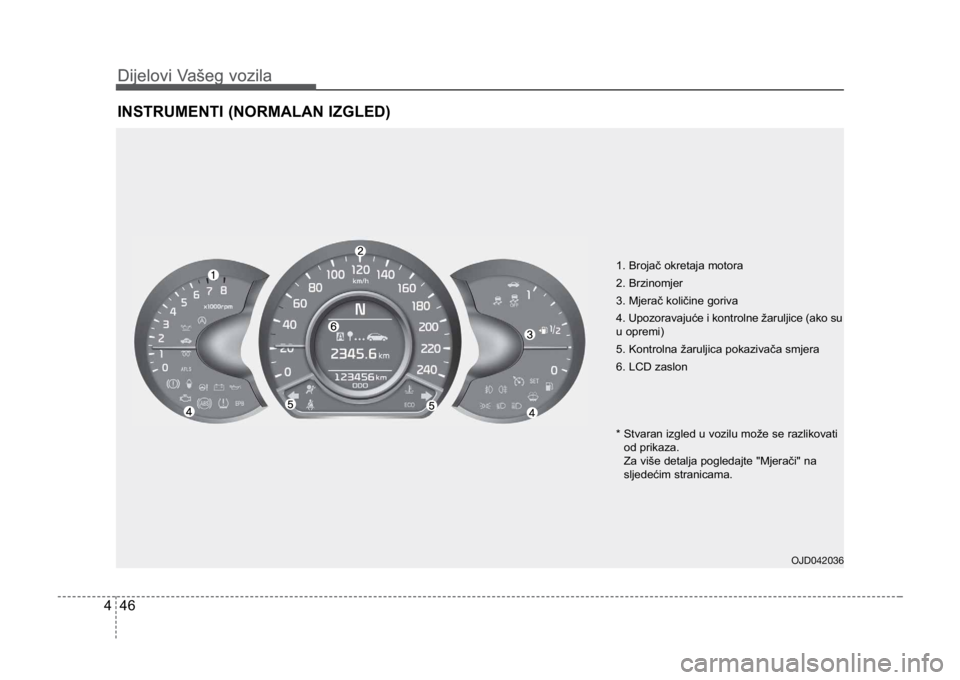 KIA CEED SPORTWAGON 2014 Owners Manual Dijelovi Vašeg vozila
464
Dijelovi Vašeg vozila
INSTRUMENTI (NORMALAN IZGLED)
1. Brojač okretaja motora
2. Brzinomjer
3. Mjerač količine goriva
4. Upozoravajuće i kontrolne žaruljice (ako su
u KIA CEED SPORTWAGON 2014 Owners Manual Dijelovi Vašeg vozila
464
Dijelovi Vašeg vozila
INSTRUMENTI (NORMALAN IZGLED)
1. Brojač okretaja motora
2. Brzinomjer
3. Mjerač količine goriva
4. Upozoravajuće i kontrolne žaruljice (ako su
u