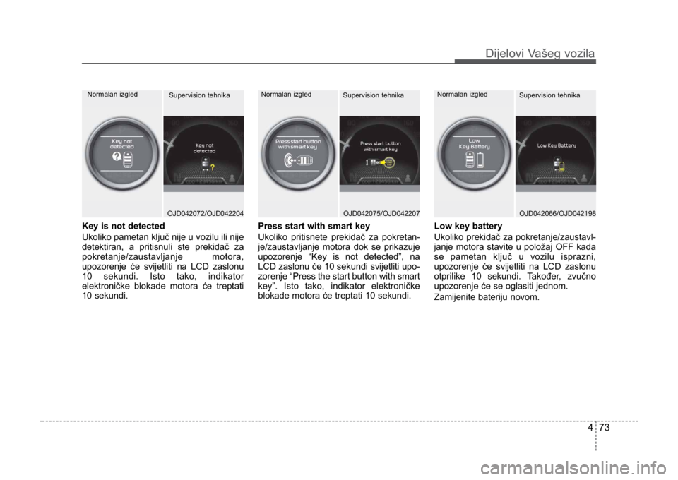 KIA CEED SPORTWAGON 2014 Owners Manual 473
Dijelovi Vašeg vozilaDijelovi Vašeg vozila
Key is not detected
Ukoliko pametan ključ nije u vozilu ili nije
detektiran, a pritisnuli ste prekidač za
pokretanje/zaustavljanje motora,
upozorenj KIA CEED SPORTWAGON 2014 Owners Manual 473
Dijelovi Vašeg vozilaDijelovi Vašeg vozila
Key is not detected
Ukoliko pametan ključ nije u vozilu ili nije
detektiran, a pritisnuli ste prekidač za
pokretanje/zaustavljanje motora,
upozorenj