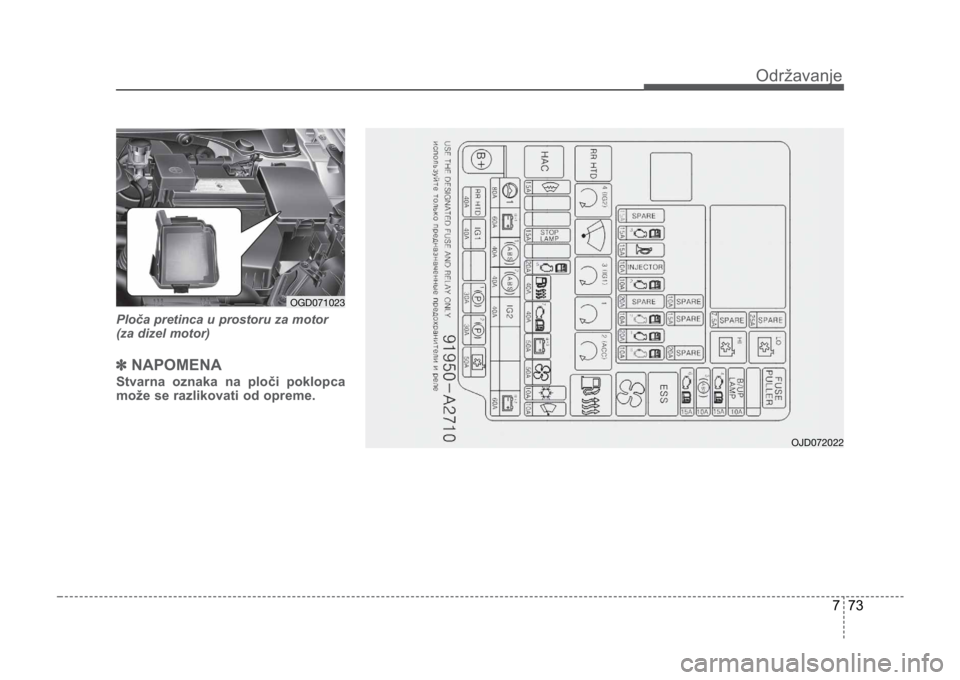 KIA CEED SPORTWAGON 2014 Owners Manual 773
Održavanje
Ploča pretinca u prostoru za motor
(za dizel motor)
✽NAPOMENA
Stvarna oznaka na ploči poklopca
može se razlikovati od opreme.
OGD071023
OJD072022
SPORTSWAGON JD HR 07_LM(FL).qxd KIA CEED SPORTWAGON 2014 Owners Manual 773
Održavanje
Ploča pretinca u prostoru za motor
(za dizel motor)
✽NAPOMENA
Stvarna oznaka na ploči poklopca
može se razlikovati od opreme.
OGD071023
OJD072022
SPORTSWAGON JD HR 07_LM(FL).qxd