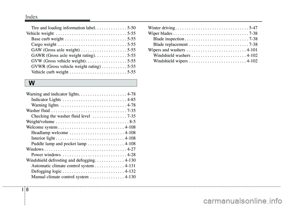 KIA FORTE 5 2016 Owners Manual Index
8I
Tire and loading information label. . . . . . . . . . . . . . 5-50
Vehicle weight . . . . . . . . . . . . . . . . . . . . . . . . . . . . . . . 5-55 Base curb weight . . . . . . . . . . . . . KIA FORTE 5 2016 Owners Manual Index
8I
Tire and loading information label. . . . . . . . . . . . . . 5-50
Vehicle weight . . . . . . . . . . . . . . . . . . . . . . . . . . . . . . . 5-55 Base curb weight . . . . . . . . . . . . .