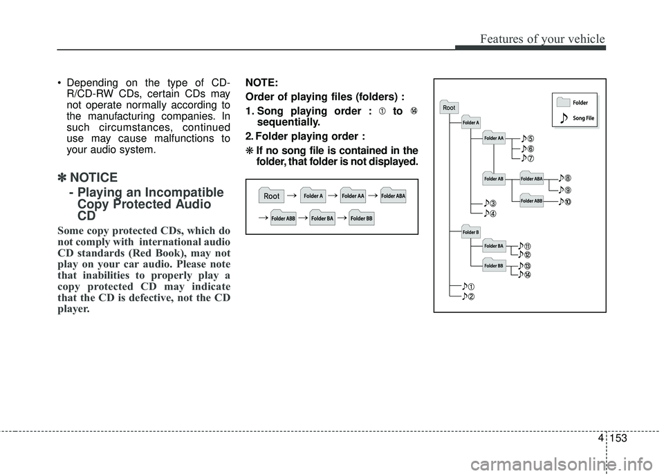 KIA FORTE KOUP 2018 Owners Manual Depending on the type of CD-R/CD-RW CDs, certain CDs may
not operate normally according to
the manufacturing companies. In
such circumstances, continued
use may cause malfunctions to
your audio syste KIA FORTE KOUP 2018 Owners Manual Depending on the type of CD-R/CD-RW CDs, certain CDs may
not operate normally according to
the manufacturing companies. In
such circumstances, continued
use may cause malfunctions to
your audio syste