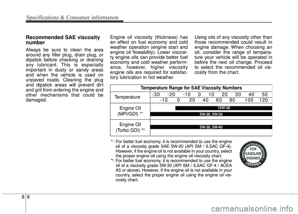 KIA FORTE KOUP 2016 Owners Manual Specifications & Consumer information
88
Recommended SAE viscosity
number
Always be sure to clean the area
around any filler plug, drain plug, or
dipstick before checking or draining
any lubricant. KIA FORTE KOUP 2016 Owners Manual Specifications & Consumer information
88
Recommended SAE viscosity
number
Always be sure to clean the area
around any filler plug, drain plug, or
dipstick before checking or draining
any lubricant.