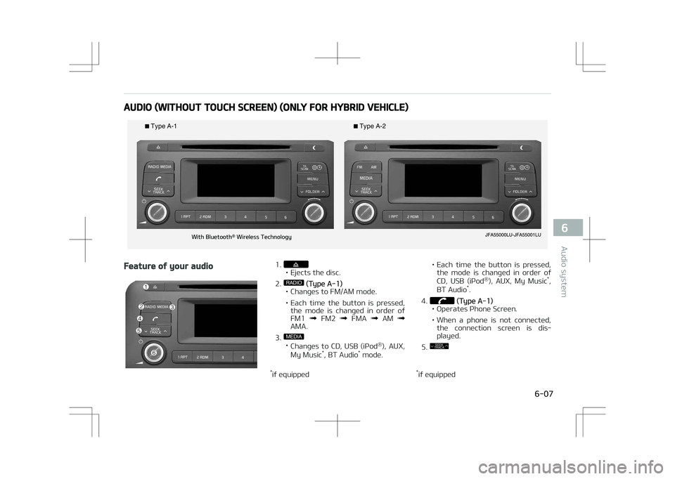 KIA OPTIMA PLUG-IN HYBRID 2017  Owners Manual AUDIO (WITHOUT TOUCH SCREEN) (ONLY FOR HYBRID VEHICLE) 
Type