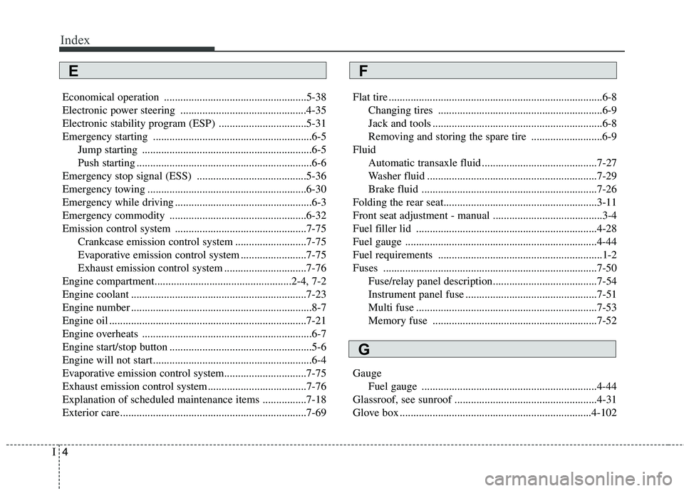 KIA PICANTO 2015 Service Manual Index
4
I
Economical operation ....................................................5-38
Electronic power steering ..............................................4-35
Electronic stability program (ESP) KIA PICANTO 2015 Service Manual Index
4
I
Economical operation ....................................................5-38
Electronic power steering ..............................................4-35
Electronic stability program (ESP)