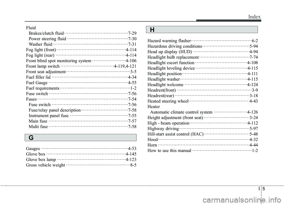 KIA QUORIS 2015  Owners Manual I5
Index
Fluid
Brakes/clutch fluid 