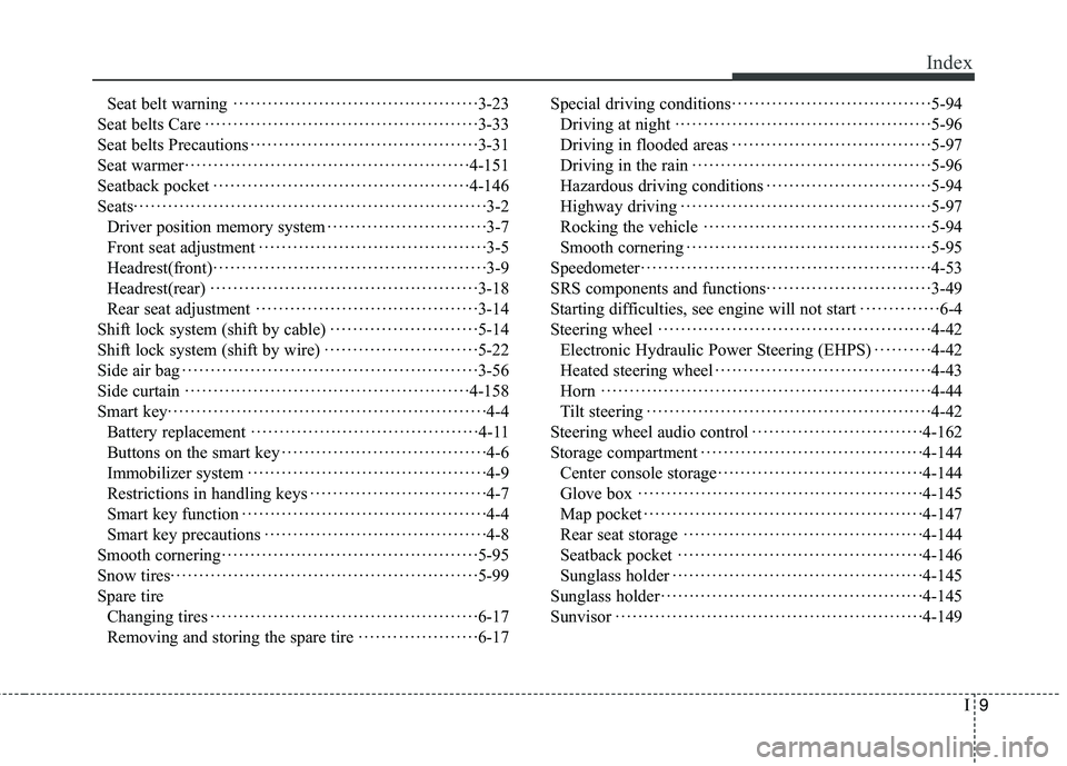 KIA QUORIS 2015  Owners Manual I9
Index
Seat belt warning

