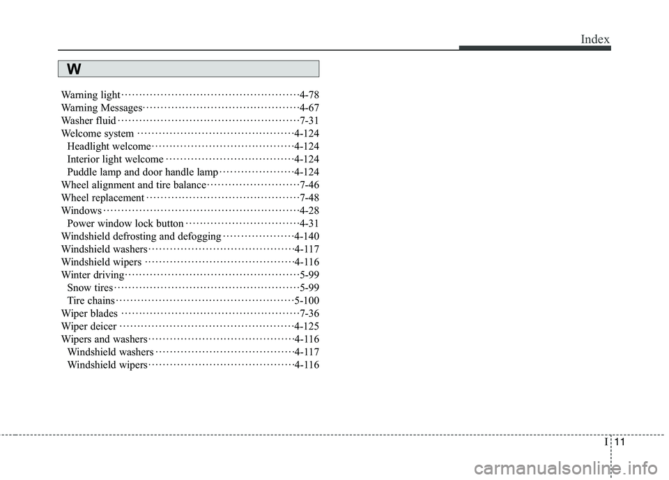 KIA QUORIS 2015  Owners Manual I11
Index
Warning light
