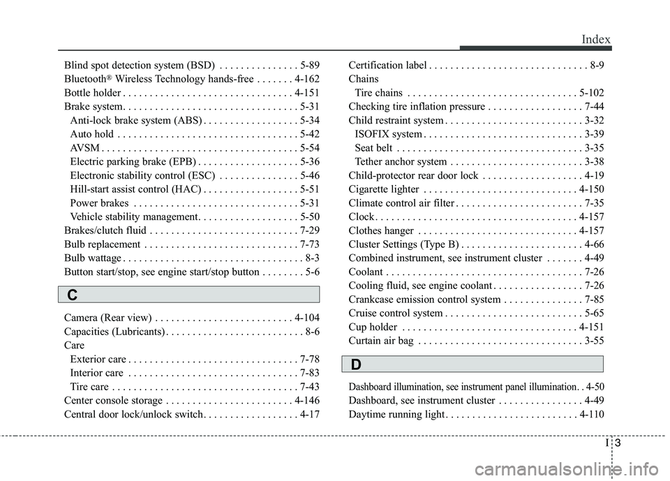 KIA QUORIS 2013 Owners Manual I3
Index
Blind spot detection system (BSD) . . . . . . . . . . . . . . . 5-89
Bluetooth ®
Wireless Technology hands-free . . . . . . . 4-162
Bottle holder . . . . . . . . . . . . . . . . . . . . . . KIA QUORIS 2013 Owners Manual I3
Index
Blind spot detection system (BSD) . . . . . . . . . . . . . . . 5-89
Bluetooth ®
Wireless Technology hands-free . . . . . . . 4-162
Bottle holder . . . . . . . . . . . . . . . . . . . . . .