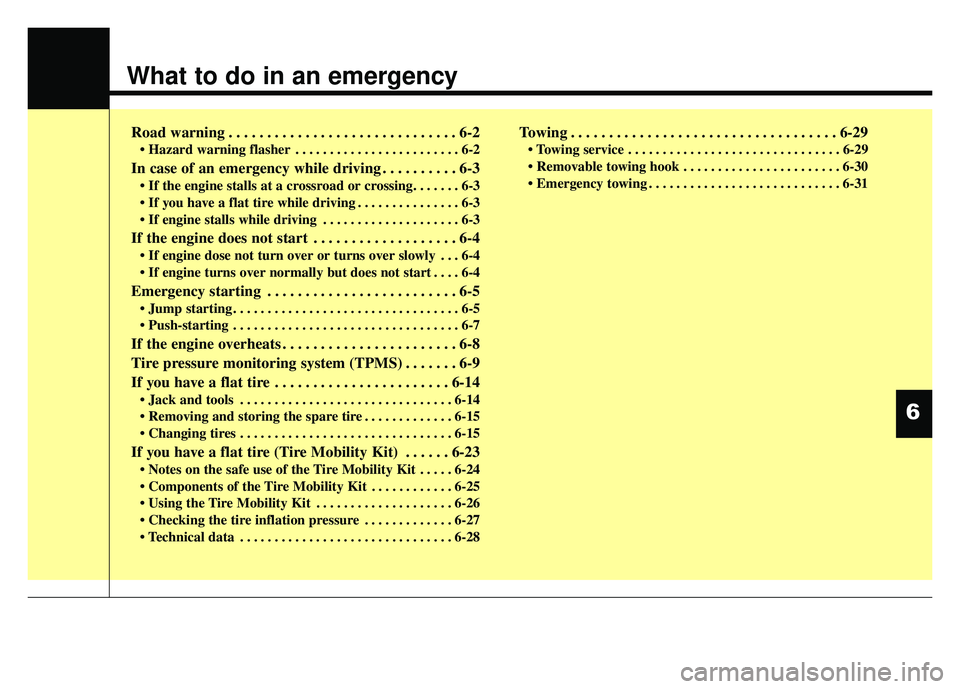 KIA RIO HATCHBACK 2017 Owners Manual What to do in an emergency
Road warning . . . . . . . . . . . . . . . . . . . . . . . . . . . . . . 6-2
• Hazard warning flasher . . . . . . . . . . . . . . . . . . . . . . . . 6-2
In case of an eme KIA RIO HATCHBACK 2017 Owners Manual What to do in an emergency
Road warning . . . . . . . . . . . . . . . . . . . . . . . . . . . . . . 6-2
• Hazard warning flasher . . . . . . . . . . . . . . . . . . . . . . . . 6-2
In case of an eme