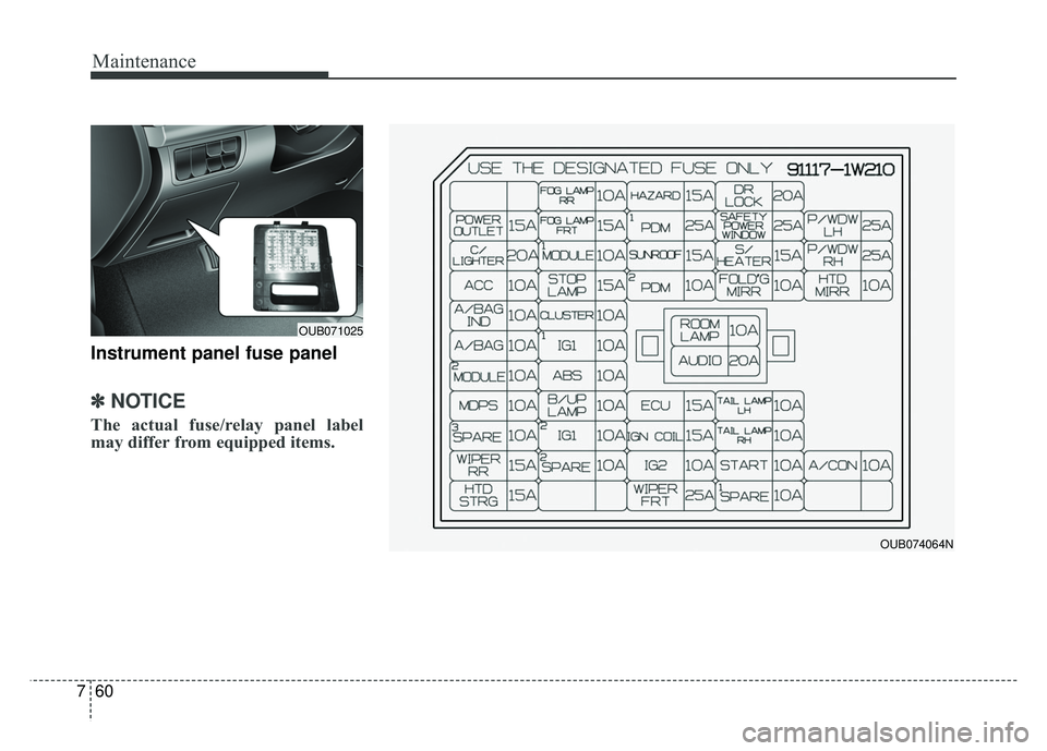 KIA RIO HATCHBACK 2014 Owners Manual Maintenance
60
7
Instrument panel fuse panel
✽
✽
NOTICE
The actual fuse/relay panel label
may differ from equipped items.
OUB074064N
OUB071025 KIA RIO HATCHBACK 2014 Owners Manual Maintenance
60
7
Instrument panel fuse panel
✽
✽
NOTICE
The actual fuse/relay panel label
may differ from equipped items.
OUB074064N
OUB071025