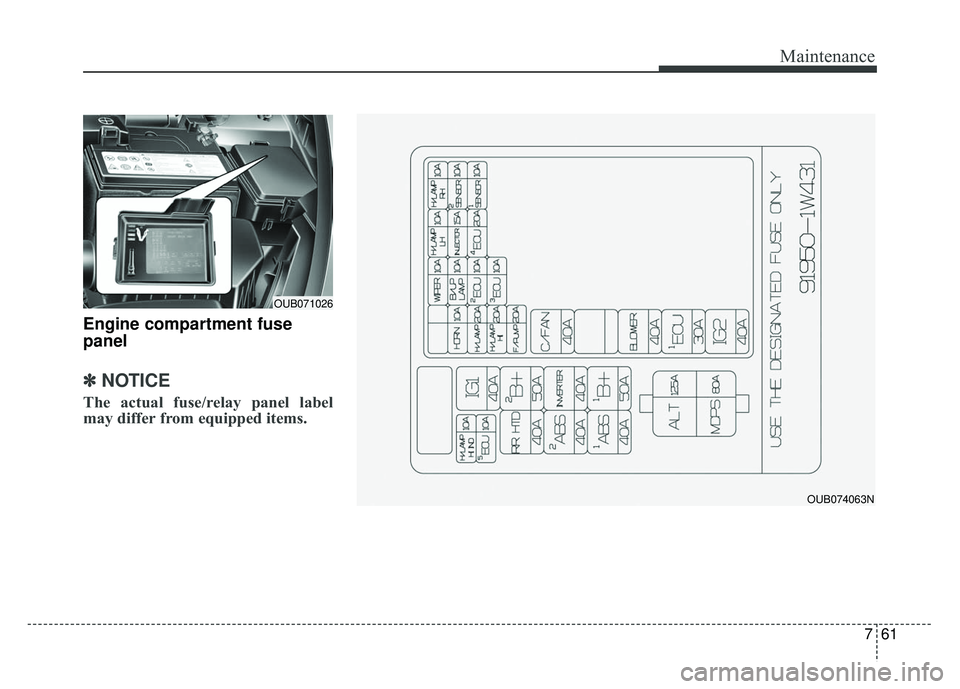 KIA RIO HATCHBACK 2014 Owners Manual 761
Maintenance
Engine compartment fuse
panel
✽ ✽NOTICE
The actual fuse/relay panel label
may differ from equipped items.
OUB074063N
OUB071026 KIA RIO HATCHBACK 2014 Owners Manual 761
Maintenance
Engine compartment fuse
panel
✽ ✽NOTICE
The actual fuse/relay panel label
may differ from equipped items.
OUB074063N
OUB071026
