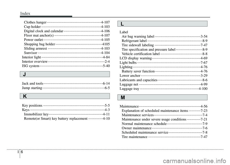 KIA RIO HATCHBACK 2014  Owners Manual Index
6I
Clothes hanger ··················\
··················\
··················\
·····4-107
Cup holder ·················�