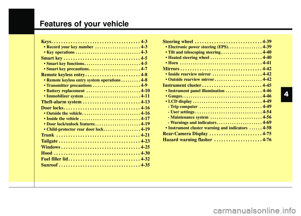 KIA RIO HATCHBACK 2014 Manual PDF Features of your vehicle
Keys . . . . . . . . . . . . . . . . . . . . . . . . . . . . . . . . . . . . \
. 4-3
• Record your key number . . . . . . . . . . . . . . . . . . . . . 4-3
 . . . . . . . . 