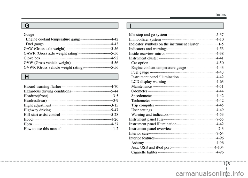 KIA RIO HATCHBACK 2012 Owners Manual I5
Index
GaugeEngine coolant temperature gauge ··················\
············4-42
Fuel gauge ··················\
··················\ KIA RIO HATCHBACK 2012 Owners Manual I5
Index
GaugeEngine coolant temperature gauge ··················\
············4-42
Fuel gauge ··················\
··················\