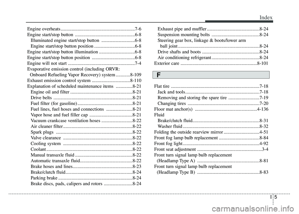 KIA RIO HATCHBACK 2018 Owners Manual I5
Index
Engine overheats ..............................................................7-6
Engine start/stop button ..................................................6-8Illuminated engine start/stop KIA RIO HATCHBACK 2018 Owners Manual I5
Index
Engine overheats ..............................................................7-6
Engine start/stop button ..................................................6-8Illuminated engine start/stop
