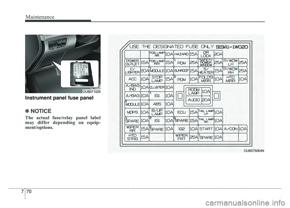 KIA RIO HATCHBACK 2016 Owners Manual Maintenance
70
7
Instrument panel fuse panel
✽
✽
NOTICE
The actual fuse/relay panel label
may differ depending on equip-
ment/options.
OUB075064N
OUB071025 KIA RIO HATCHBACK 2016 Owners Manual Maintenance
70
7
Instrument panel fuse panel
✽
✽
NOTICE
The actual fuse/relay panel label
may differ depending on equip-
ment/options.
OUB075064N
OUB071025