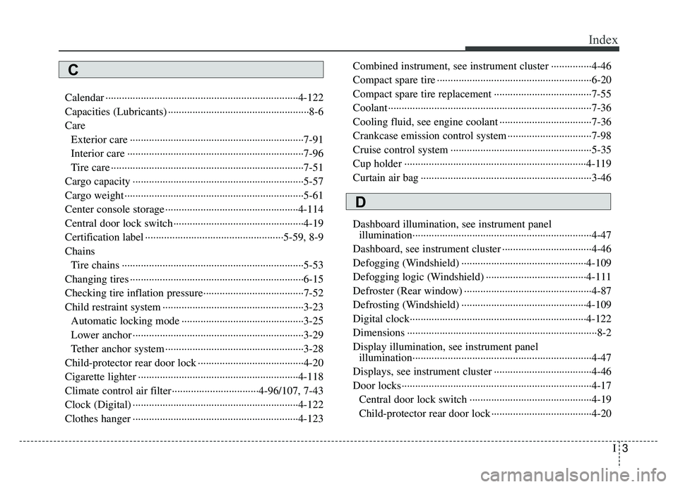KIA RIO HATCHBACK 2016 Owners Manual I3
Index
Calendar ··················\
··················\
··················\
·················4-12\
2
Capacities (Lubricants) · KIA RIO HATCHBACK 2016 Owners Manual I3
Index
Calendar ··················\
··················\
··················\
·················4-12\
2
Capacities (Lubricants) ·