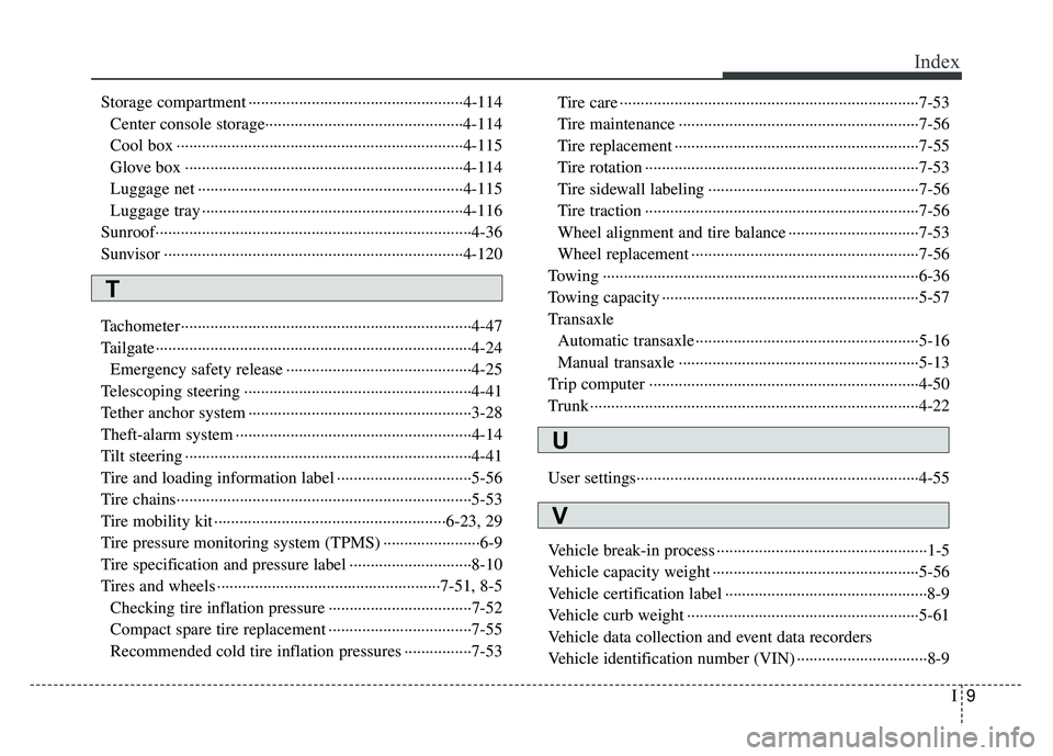 KIA RIO HATCHBACK 2016 Owners Manual I9
Index
Storage compartment ··················\
··················\
···············4-114Center console storage·············\
····· KIA RIO HATCHBACK 2016 Owners Manual I9
Index
Storage compartment ··················\
··················\
···············4-114Center console storage·············\
·····