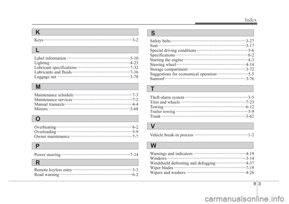 KIA RIO HATCHBACK 2008 Owners Manual 93
Index
Keys ·················································································3-2
Label information · KIA RIO HATCHBACK 2008 Owners Manual 93
Index
Keys ·················································································3-2
Label information ·
